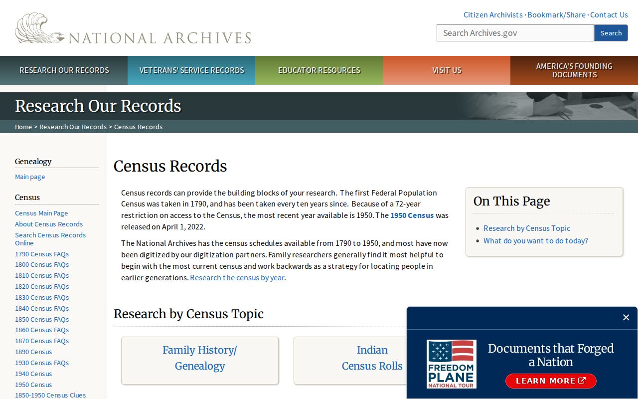 Surprise previous residents National Archives census research guidance