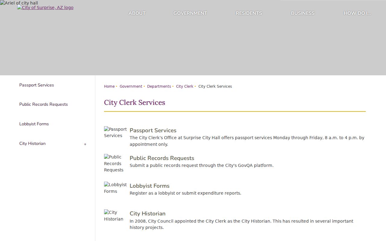 Surprise street directory City Clerk records services